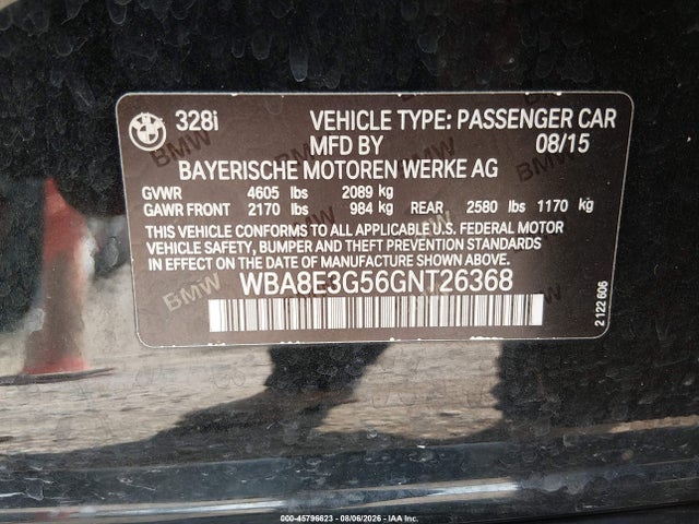 Продажа на аукционе авто 2016 Bmw 328i Xdrive, vin: WBA8E3G56GNT26368, номер лота: 45796623