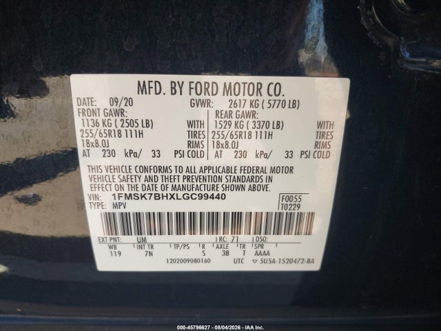 Ford Explorer 2020 1FMSK7BHXLGC99440 Image 9