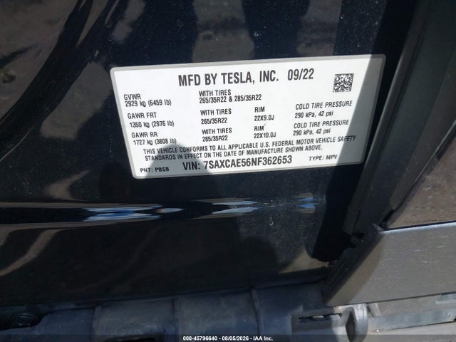 Tesla Model X Dual Motor All-wheel Drive 2022 7SAXCAE56NF362653 Image 9