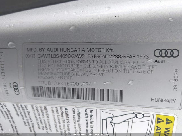 2014 Audi Tts 2.0t მანქანა იყიდება აუქციონზე, vin: TRUB1AFK1E1005994, აუქციონის ნომერი: 45796647