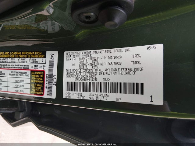 Toyota Tundra Sr5 2022 5TFLA5AB9NX010340 Image 9