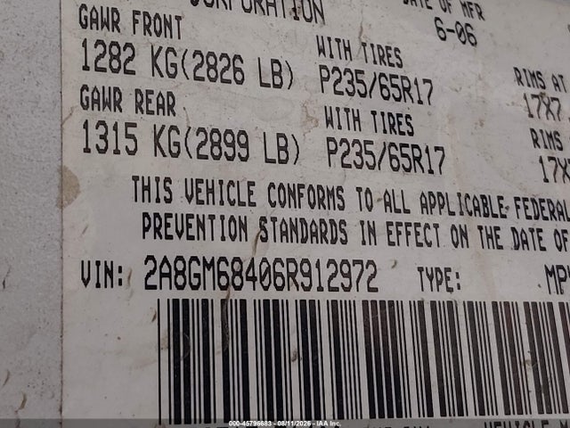 Aukcja sprzedaży 2006 Chrysler Pacifica Touring, vin: 2A8GM68406R912972, numer aukcji: 45796683