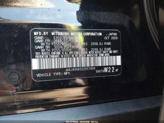 Aukcja sprzedaży 2025 Mitsubishi Outlander Se 2.5 S-awc/trail Edition S-awc, vin: JA4J4VA83SZ057909, numer aukcji: 45796686