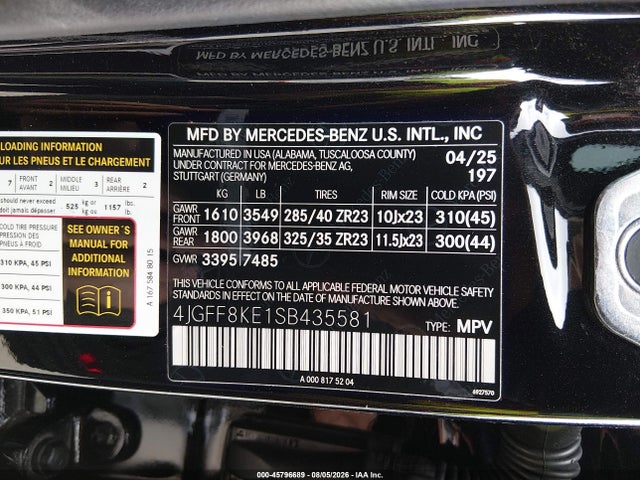 45796689 :رقم المزاد ، 4JGFF8KE1SB435581 vin ، 2025 Mercedes-benz Amg Gls 63 4matic+ مزاد بيع