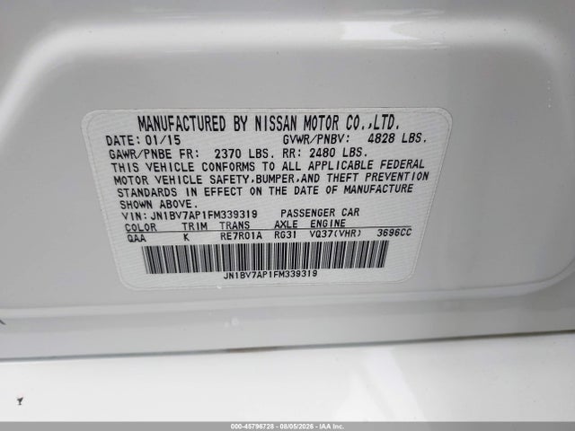 Aukcja sprzedaży 2015 Infiniti Q50, vin: JN1BV7AP1FM339319, numer aukcji: 45796728
