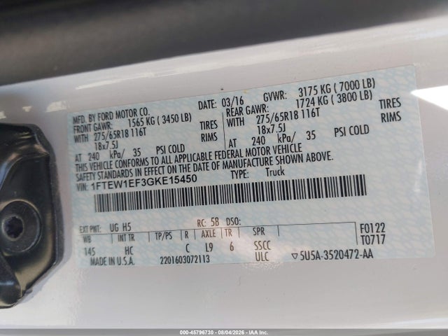 Ford F-150 Lariat 2016 1FTEW1EF3GKE15450 Image 9