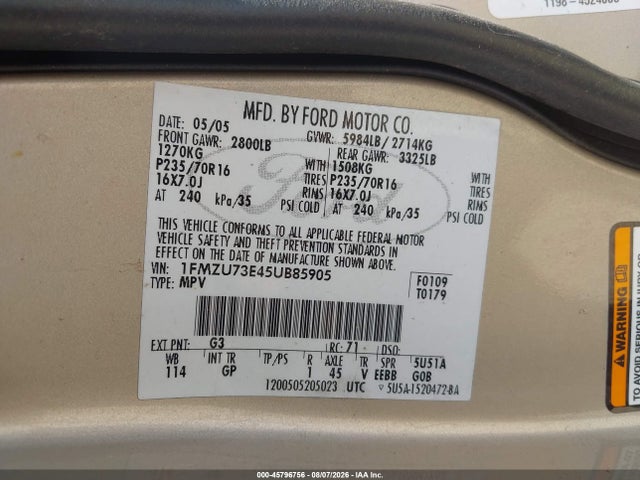 Продаж на аукціоні авто 2005 Ford Explorer Xlt/xlt Sport, vin: 1FMZU73E45UB85905, номер лоту: 45796756