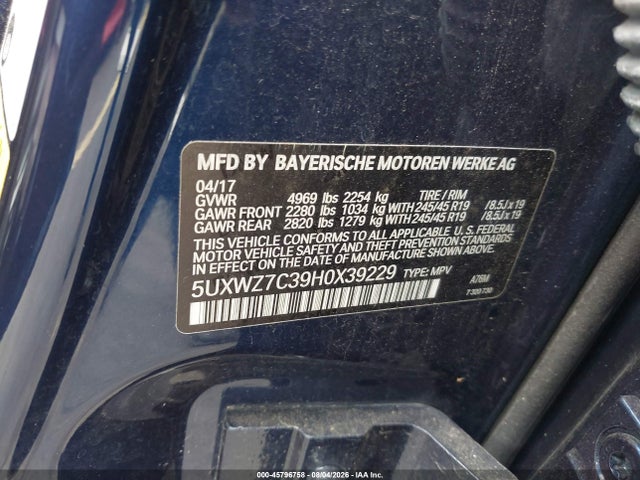 Продаж на аукціоні авто 2017 Bmw X3 Sdrive28i, vin: 5UXWZ7C39H0X39229, номер лоту: 45796758