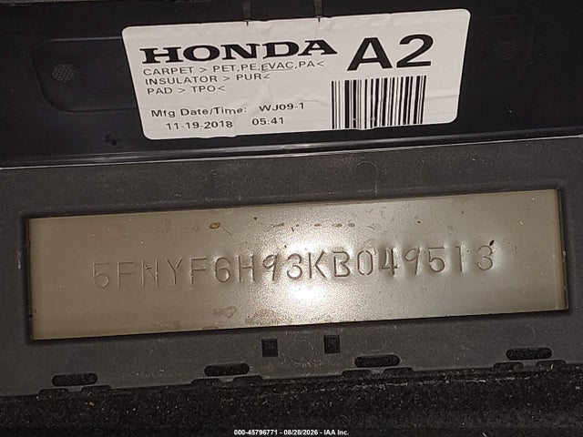 Aukcja sprzedaży 2019 Honda Pilot Touring, vin: 5FNYF6H93KB049513, numer aukcji: 45796771