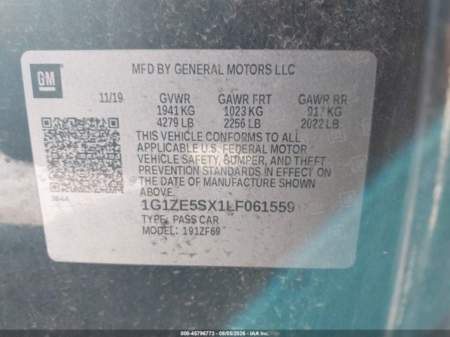 Aukcja sprzedaży 2020 Chevrolet Malibu Fwd Premier, vin: 1G1ZE5SX1LF061559, numer aukcji: 45796773