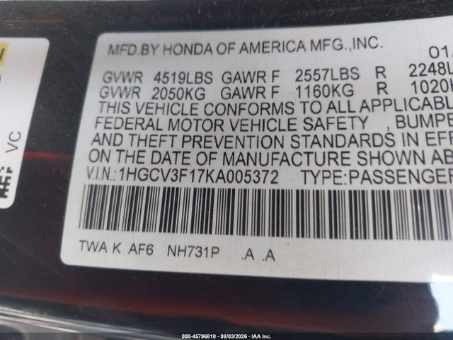 Honda ACCORD HYBRID 2019 1HGCV3F17KA005372 Image 9