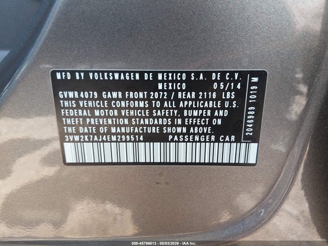 3VW2K7AJ4EM299514 Volkswagen Jetta 2.0l S