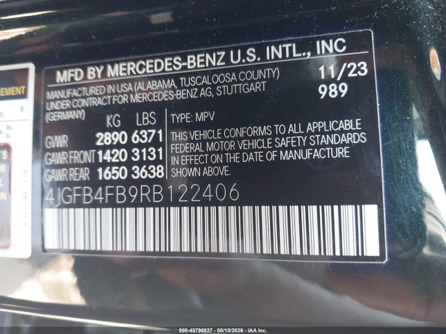 2024 Mercedes-benz Gle 350 4matic მანქანა იყიდება აუქციონზე, vin: 4JGFB4FB9RB122406, აუქციონის ნომერი: 45796827
