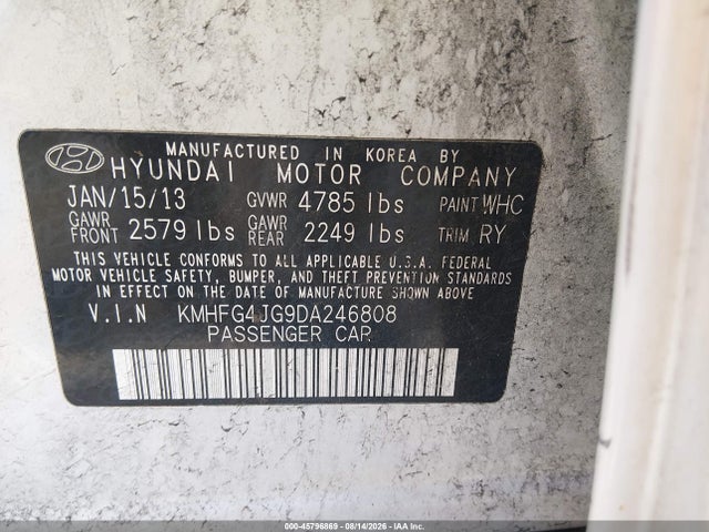 Aukcja sprzedaży 2013 Hyundai Azera, vin: KMHFG4JG9DA246808, numer aukcji: 45796869