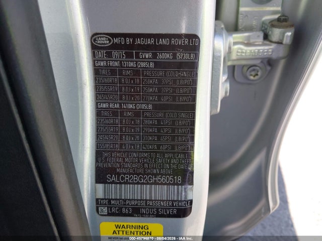 SALCR2BG2GH560518 Land Rover Discovery Sport Hse