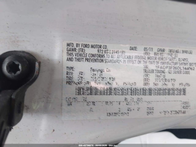 45796878 :رقم المزاد ، 1FADP3F26DL344062 vin ، 2013 Ford Focus Se مزاد بيع