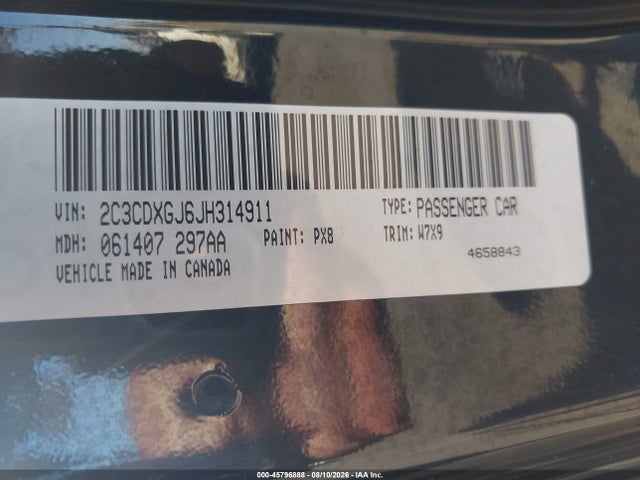 2C3CDXGJ6JH314911 Dodge Charger R/t Scat Pack Rwd