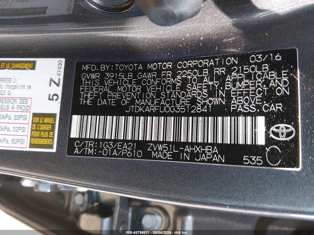 JTDKARFU0G3512841 Toyota Prius Three Touring