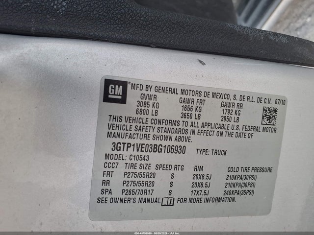 Aukcja sprzedaży 2011 Gmc Sierra 1500 Sle, vin: 3GTP1VE03BG106930, numer aukcji: 45796980
