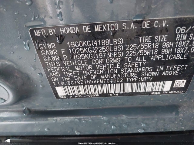 3CZRZ1H56PM703302 Honda Hr-v 2wd Sport