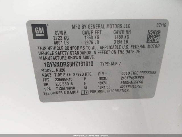 Продаж на аукціоні авто 2017 Cadillac Xt5 Luxury, vin: 1GYKNDRS8HZ131913, номер лоту: 45797023