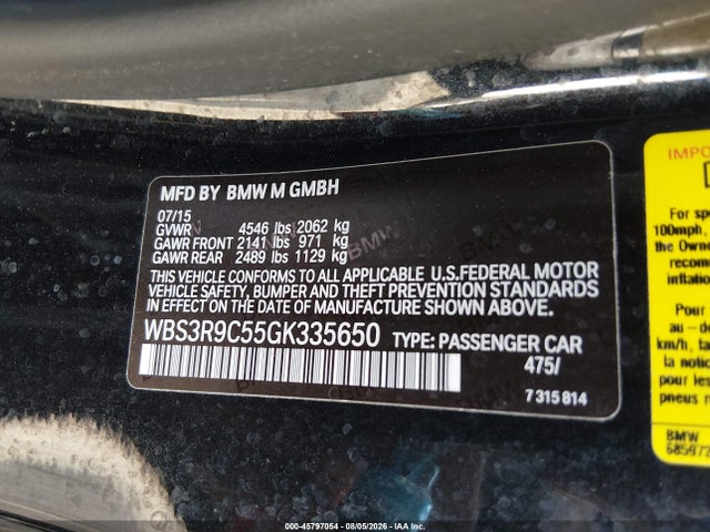 45797054 :رقم المزاد ، WBS3R9C55GK335650 vin ، 2016 Bmw M4 مزاد بيع
