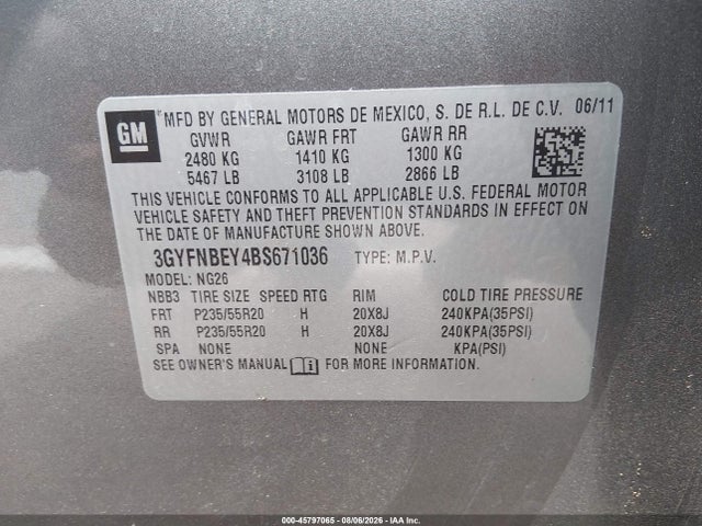Продаж на аукціоні авто 2011 Cadillac Srx Performance Collection, vin: 3GYFNBEY4BS671036, номер лоту: 45797065