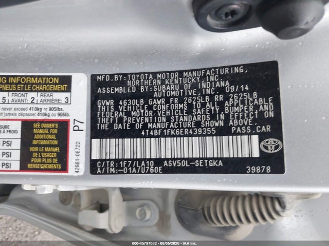 Продажа на аукционе авто 2014 Toyota Camry Xle, vin: 4T4BF1FK6ER439355, номер лота: 45797082