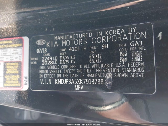 KIA SOUL + 2019 KNDJP3A5XK7913788 Image 9