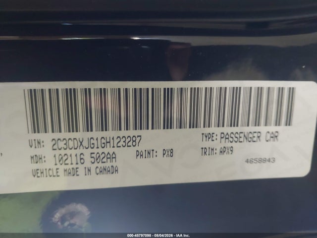 45797098 :رقم المزاد ، 2C3CDXJG1GH123287 vin ، 2016 Dodge Charger Sxt مزاد بيع