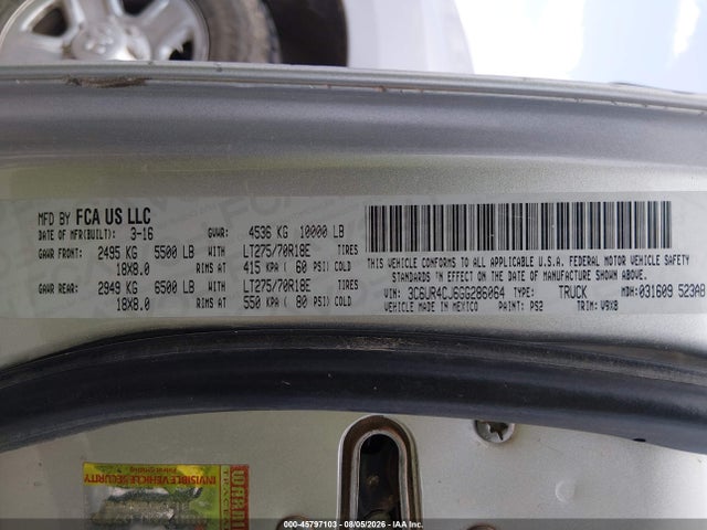 45797103 :رقم المزاد ، 3C6UR4CJ6GG286064 vin ، 2016 Ram 2500 Tradesman مزاد بيع