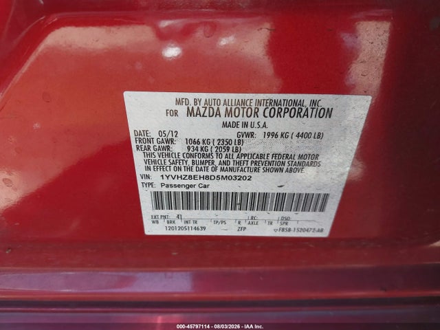 Продаж на аукціоні авто 2013 Mazda Mazda6 I Touring Plus, vin: 1YVHZ8EH8D5M03202, номер лоту: 45797114