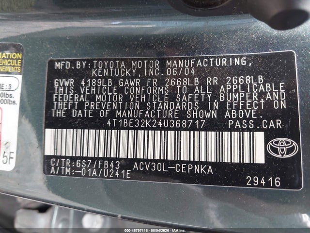 Aukcja sprzedaży 2004 Toyota Camry Le, vin: 4T1BE32K24U368717, numer aukcji: 45797116
