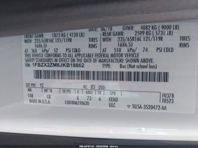 Ford Transit-350 Xl 2018 1FBZX2ZM8JKB18862 Image 9