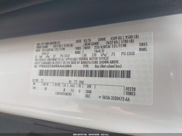 1FBAX2C84RKA43064 Ford Transit-350 Passenger Van Xlt