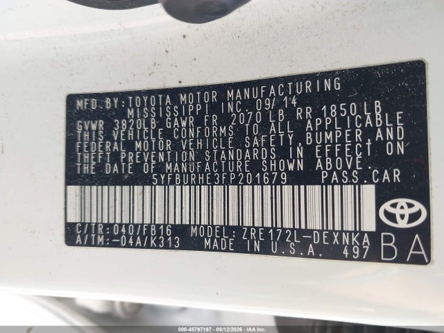 Toyota Corolla Le Plus 2015 5YFBURHE3FP201679 Image 9