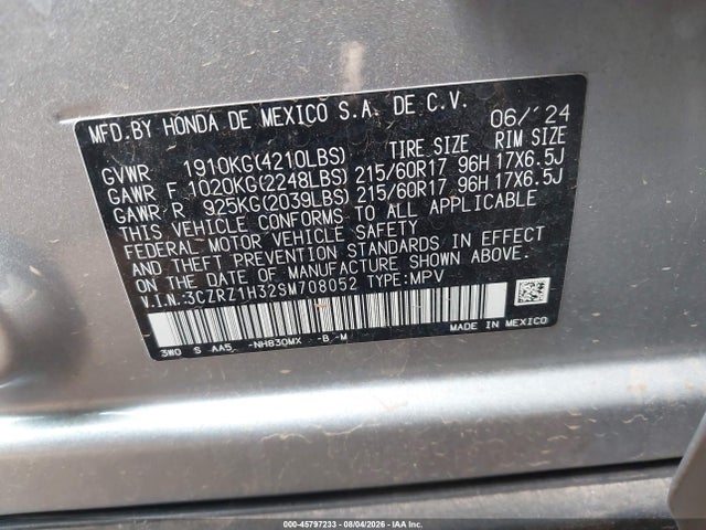 Aukcja sprzedaży 2025 Honda Hr-v 2wd Lx, vin: 3CZRZ1H32SM708052, numer aukcji: 45797233