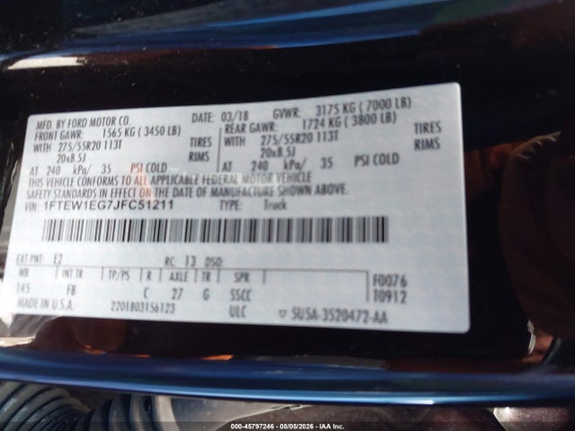 Ford F150 Supercrew 2018 1FTEW1EG7JFC51211 Image 9