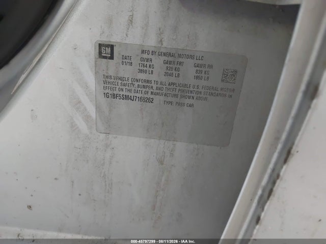 45797299 :رقم المزاد ، 1G1BF5SM4J7168262 vin ، 2018 Chevrolet Cruze Premier Auto مزاد بيع