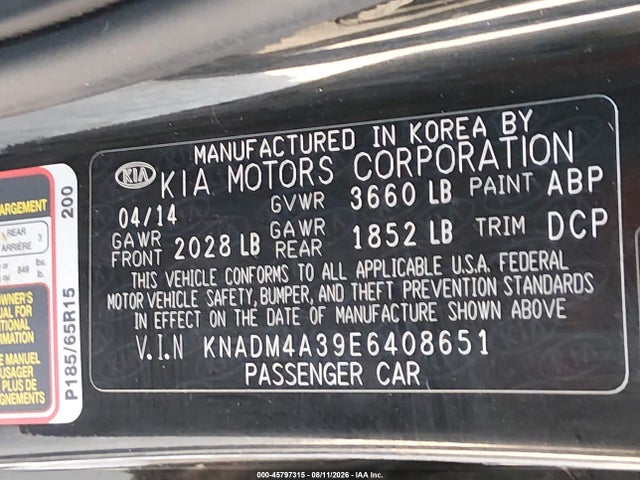 Aukcja sprzedaży 2014 Kia Rio Lx, vin: KNADM4A39E6408651, numer aukcji: 45797315