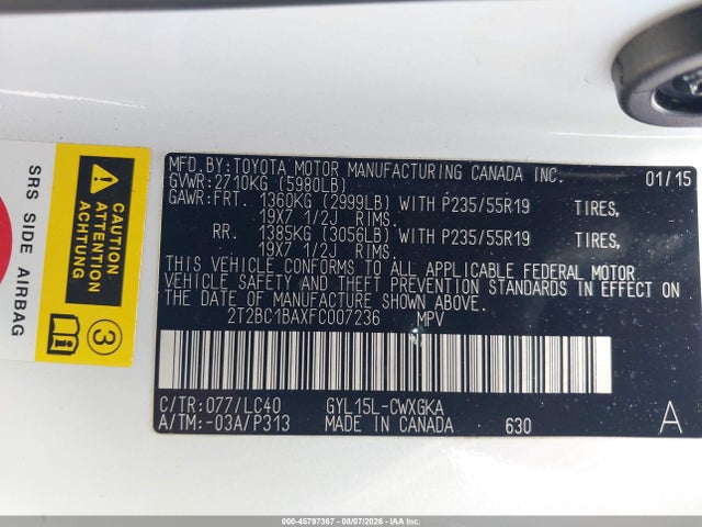 2015 Lexus Rx 450h მანქანა იყიდება აუქციონზე, vin: 2T2BC1BAXFC007236, აუქციონის ნომერი: 45797367