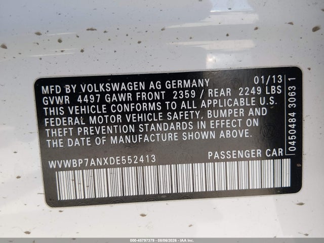 Auction sale of the 2013 Volkswagen Cc 2.0t Sport, vin: WVWBP7ANXDE552413, lot number: 45797379