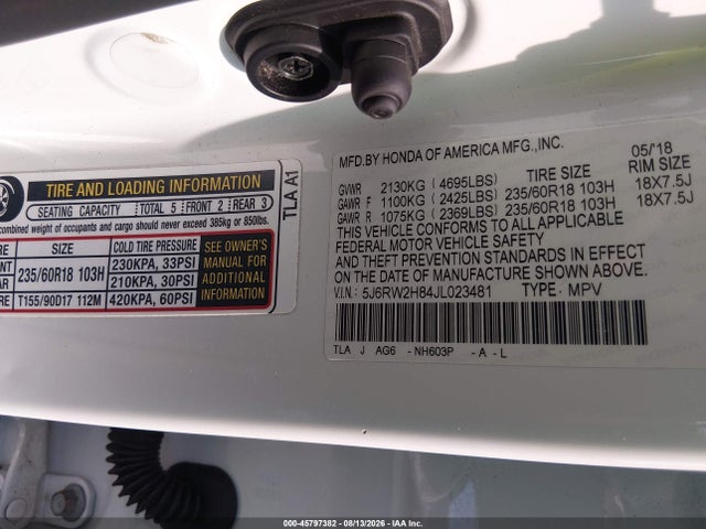 Aukcja sprzedaży 2018 Honda Cr-v Ex-l/ex-l Navi, vin: 5J6RW2H84JL023481, numer aukcji: 45797382