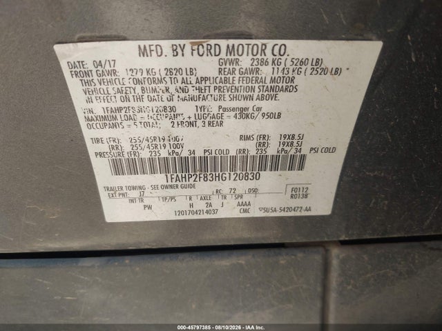 1FAHP2F83HG120830 Ford Taurus Limited