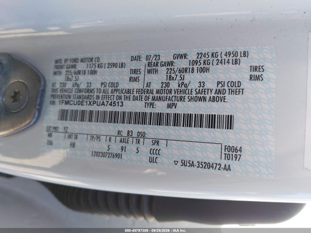 Продажа на аукционе авто 2023 Ford Escape Phev, vin: 1FMCU0E1XPUA74513, номер лота: 45797389