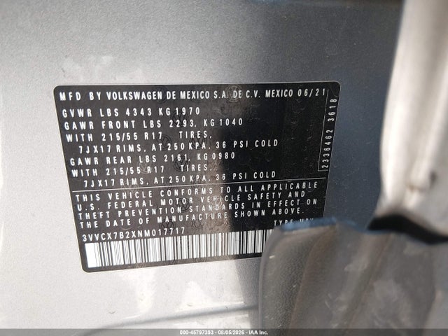 3VVCX7B2XNM017717 Volkswagen Taos 1.5t S