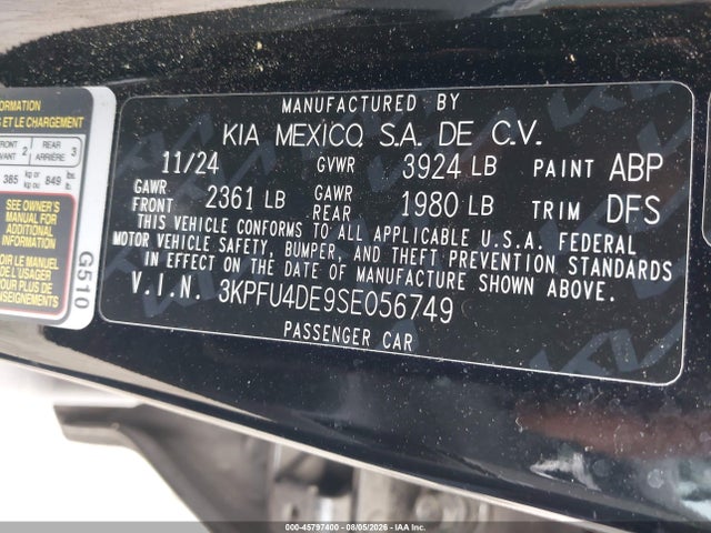 Продажа на аукционе авто 2025 Kia K4 Ex, vin: 3KPFU4DE9SE056749, номер лота: 45797400
