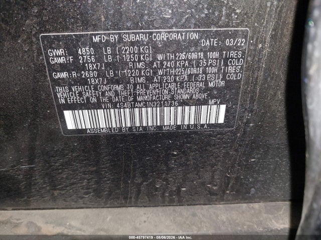 Subaru Outback Limited 2022 4S4BTAMC1N3211736 Image 9