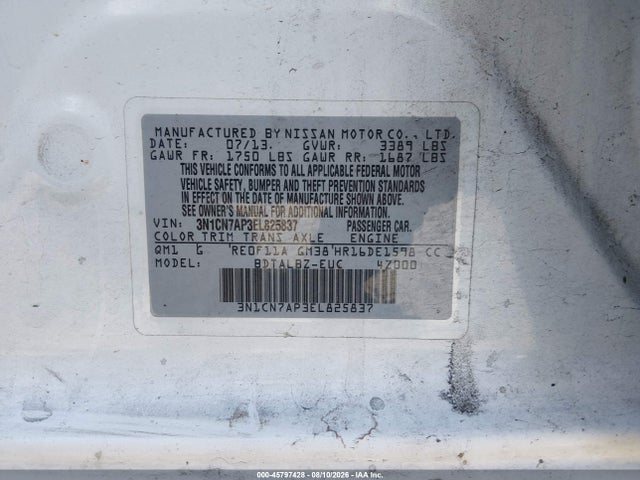 3N1CN7AP3EL825837 Nissan Versa 1.6 Sv