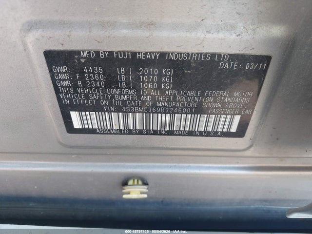 Aukcja sprzedaży 2011 Subaru Legacy 2.5i Limited, vin: 4S3BMCJ69B3246001, numer aukcji: 45797435